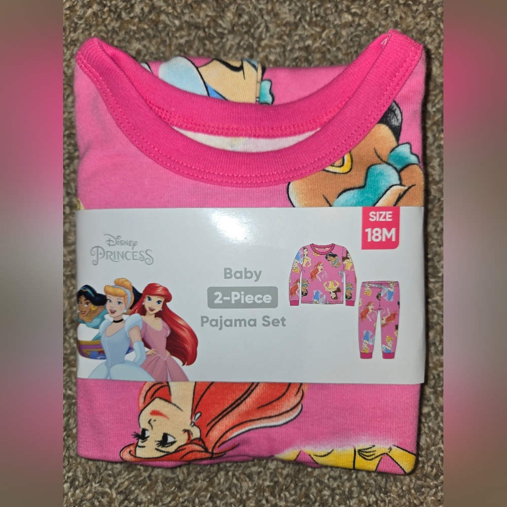 Disney princess Toddler girls Long Sleeve Top and Pants, 2-Piece Pajama Set